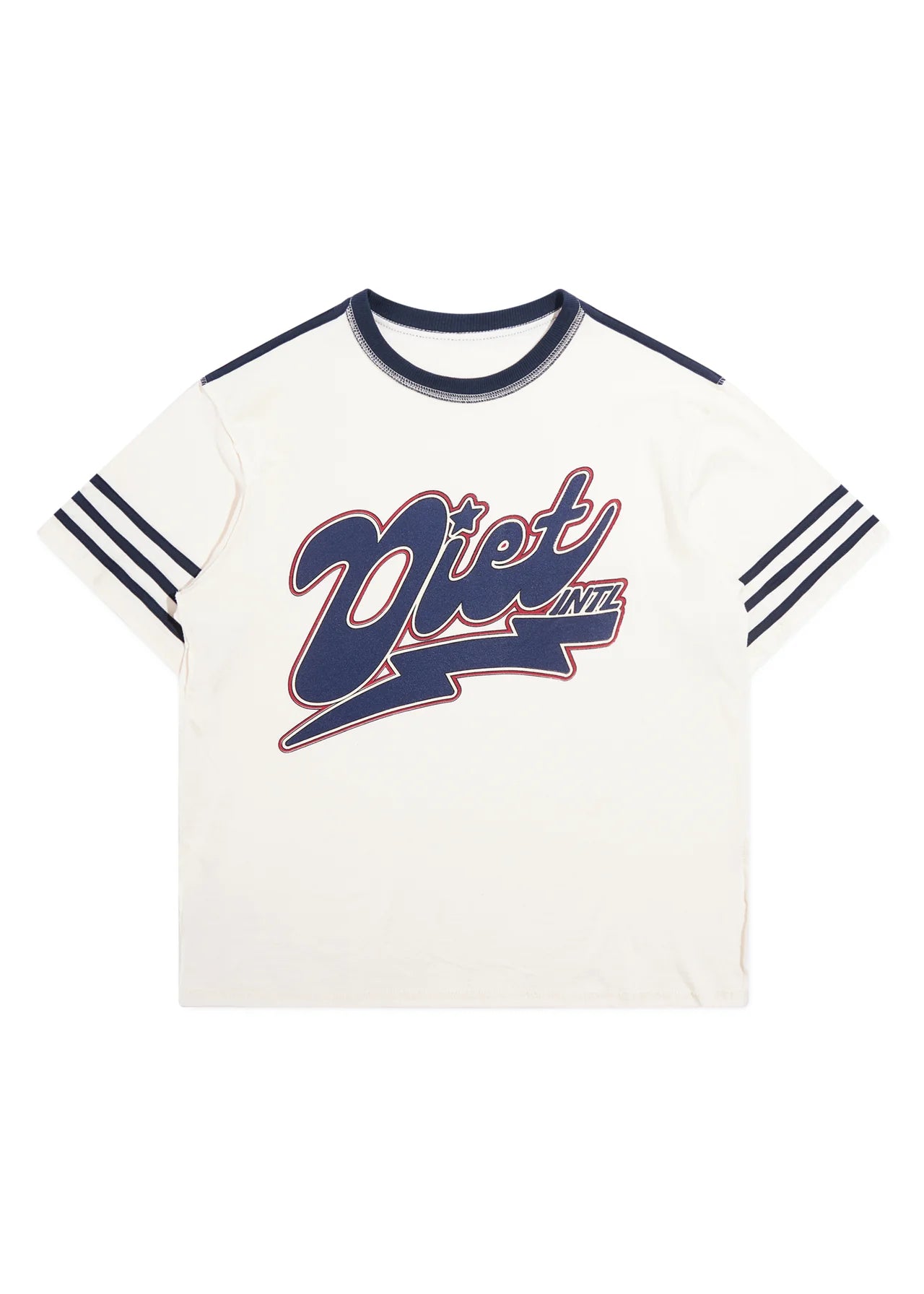 Diet Starts Monday Striped Bolt Tee - White/Navy